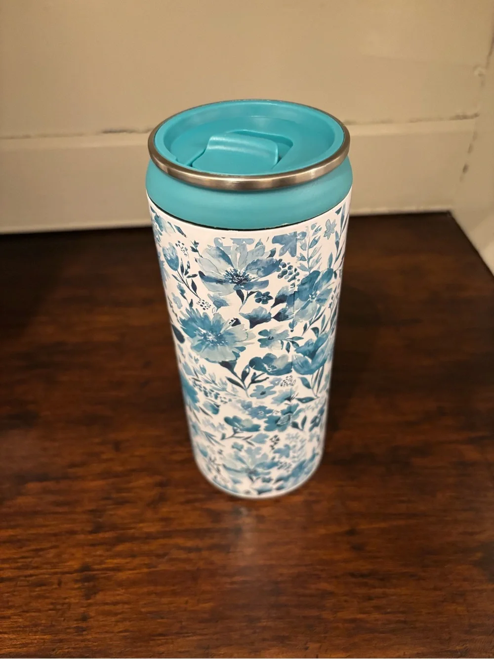 The Pioneer Woman Can Cooler Tumbler With Lid Teal Floral